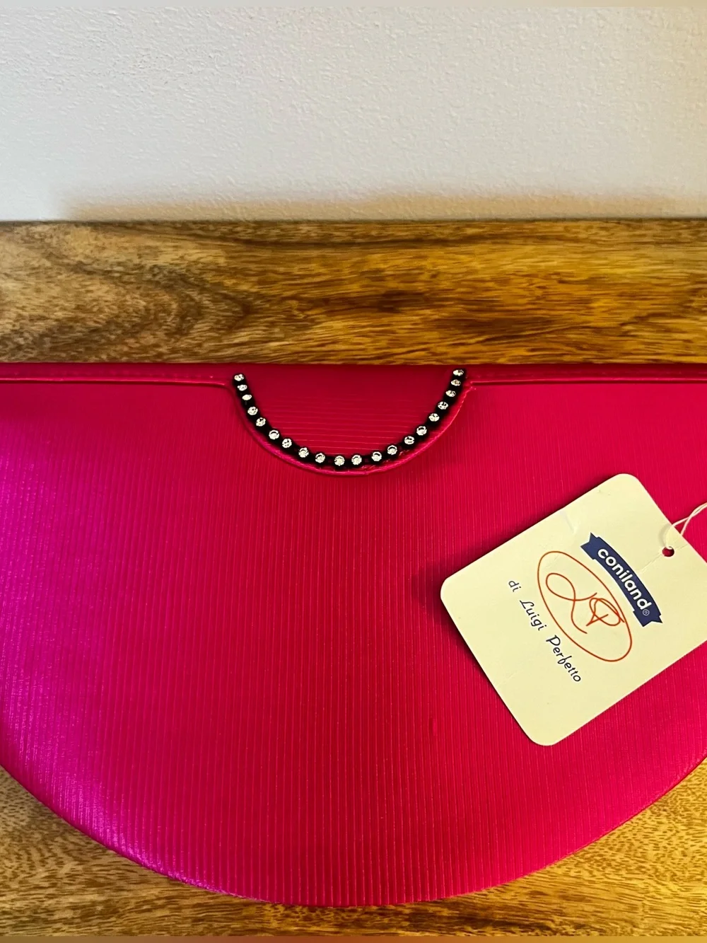 Vintage Deadstock Italian Hot Pink Satin Half Moon Clutch Bag
